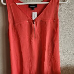 Fortune+Ivy Coral Zip-Front Tank Top